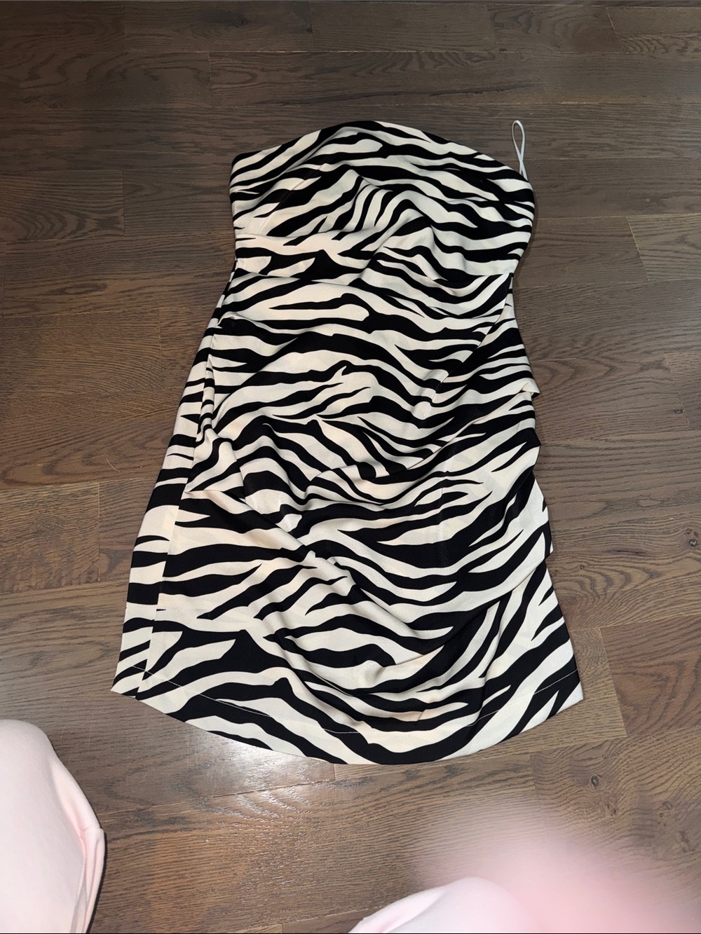 Strapless Zebra Print Mini Dress - Black & White